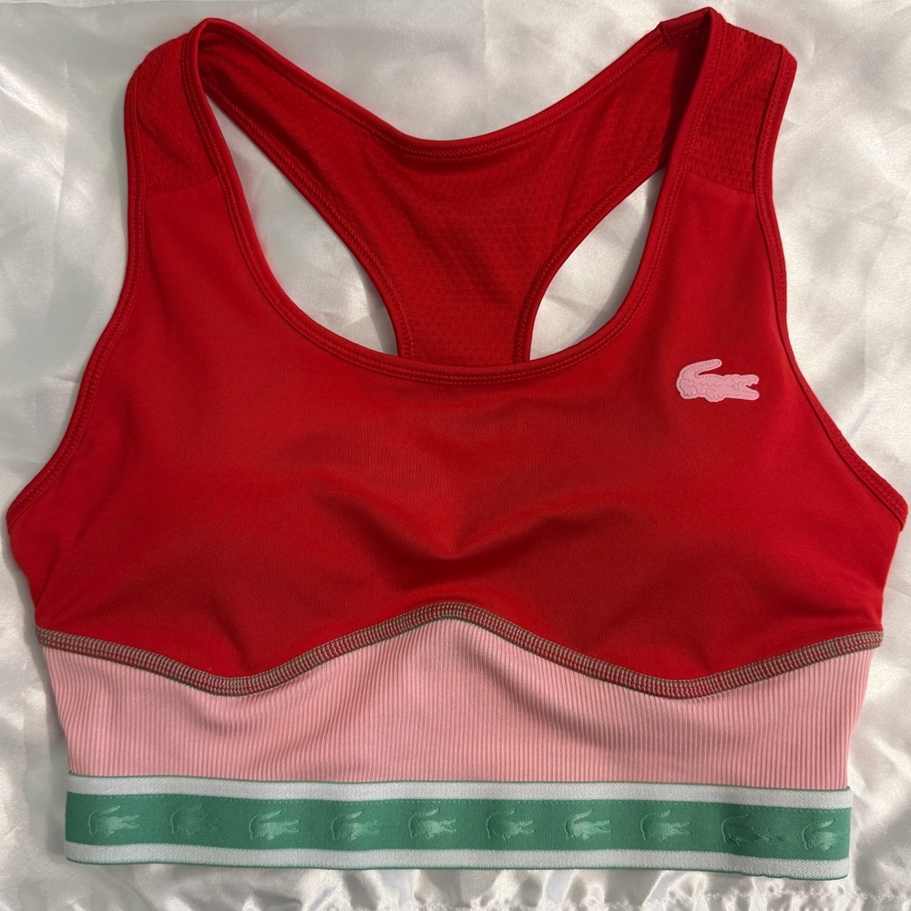 Lacoste Red, Pink, and green “watermelon”Sports Top with Green Band